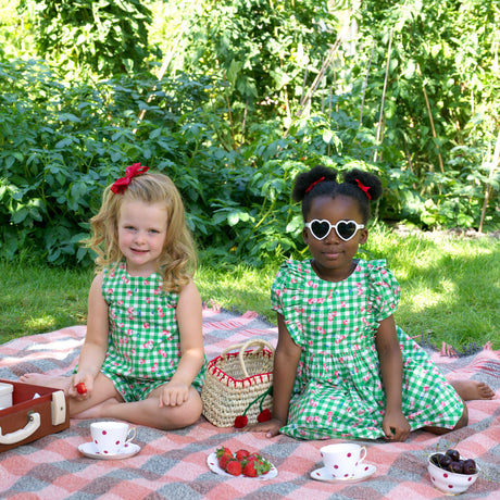 Cherry Check Scalloped Top & Short Set Rachel Riley US