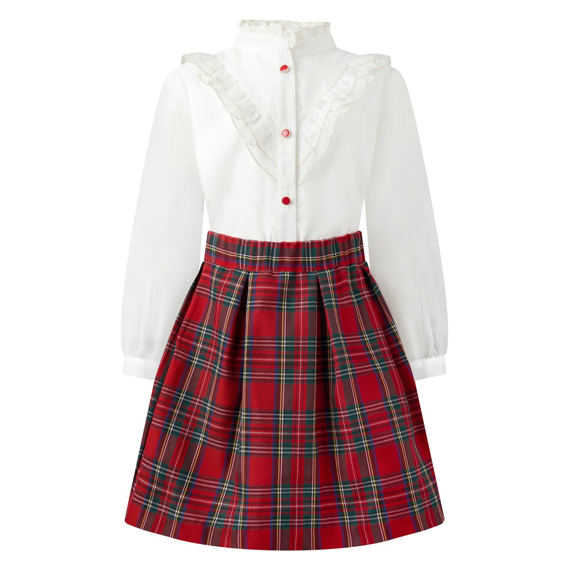 Red Tartan Skirt & Blouse Set