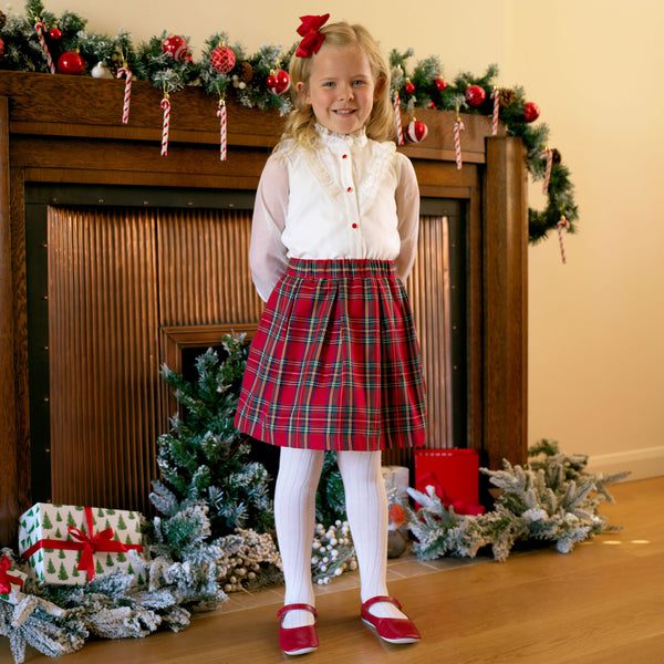 Red Tartan Skirt & Blouse Set