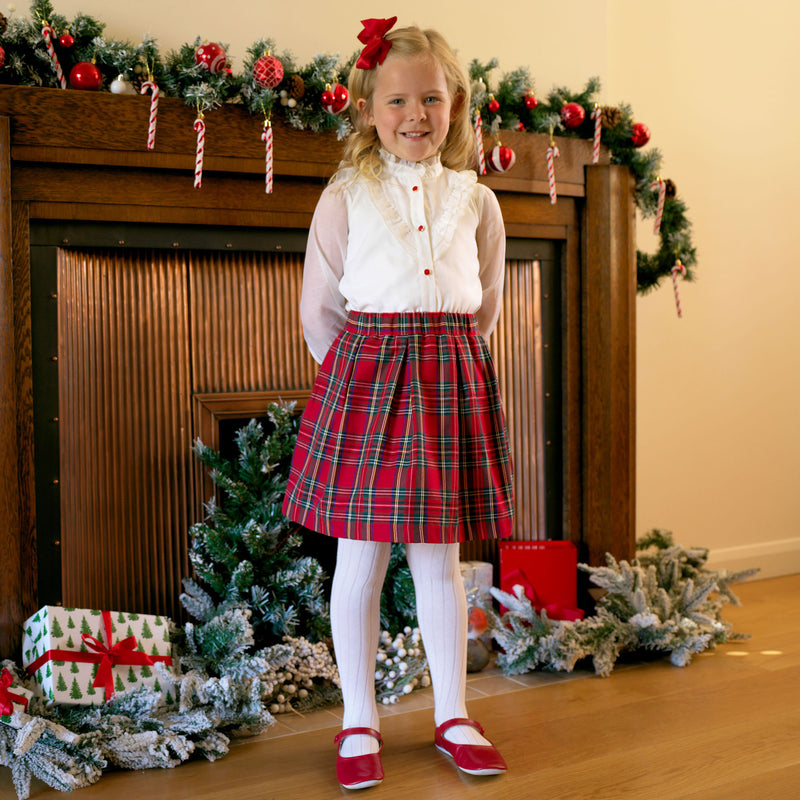 Red Tartan Skirt & Blouse Set