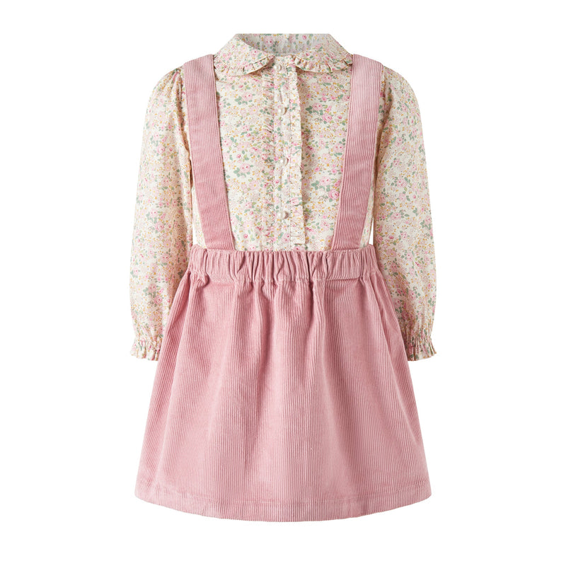 Floral Blouse & Pink Cord Pinafore Set Rachel Riley US