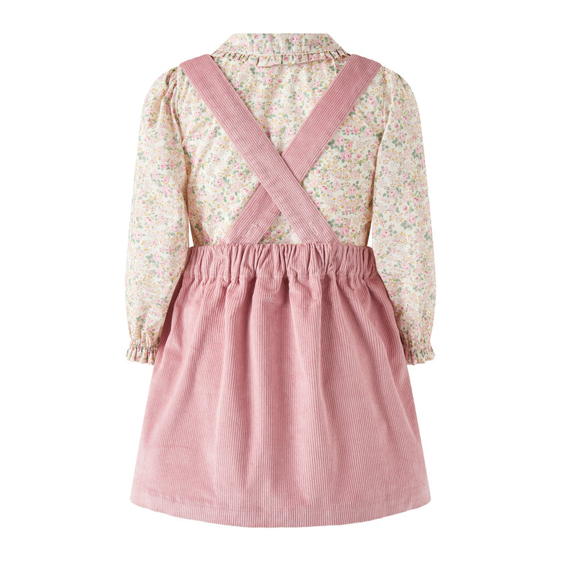 Floral Blouse & Pink Cord Pinafore Set Rachel Riley US