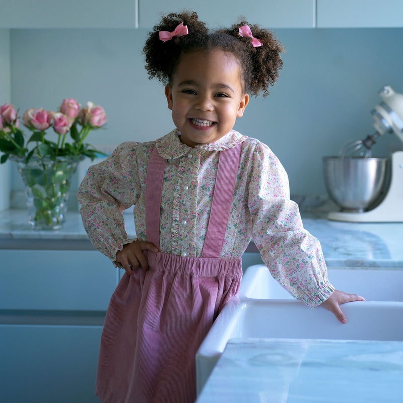 Floral Blouse & Pink Cord Pinafore Set Rachel Riley US