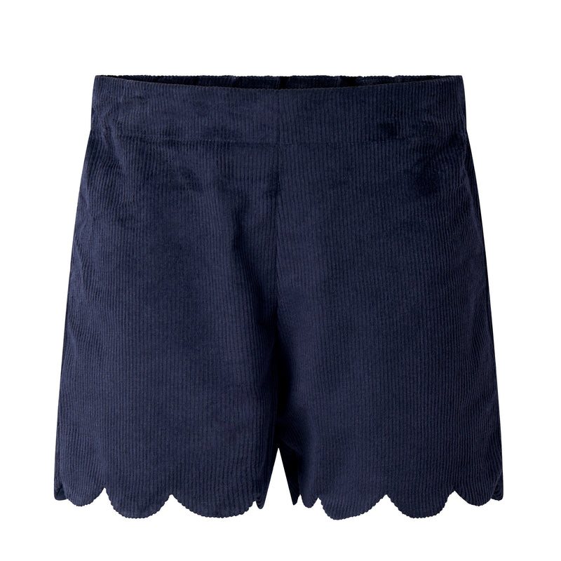 Navy Corduroy Scalloped Shorts