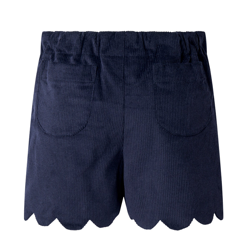 Navy Corduroy Scalloped Shorts
