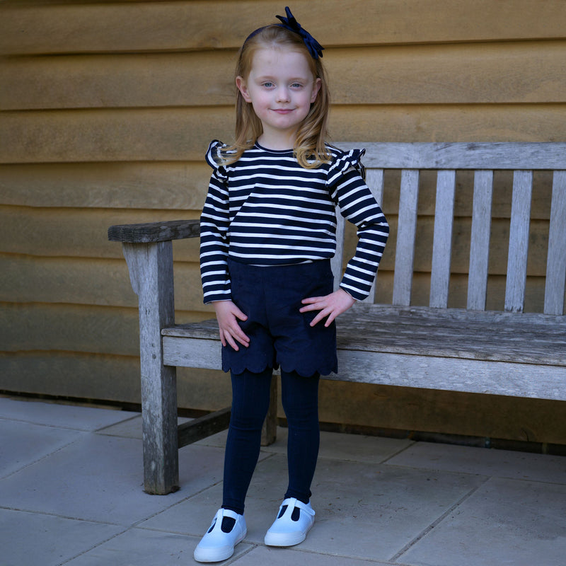 Navy Corduroy Scalloped Shorts