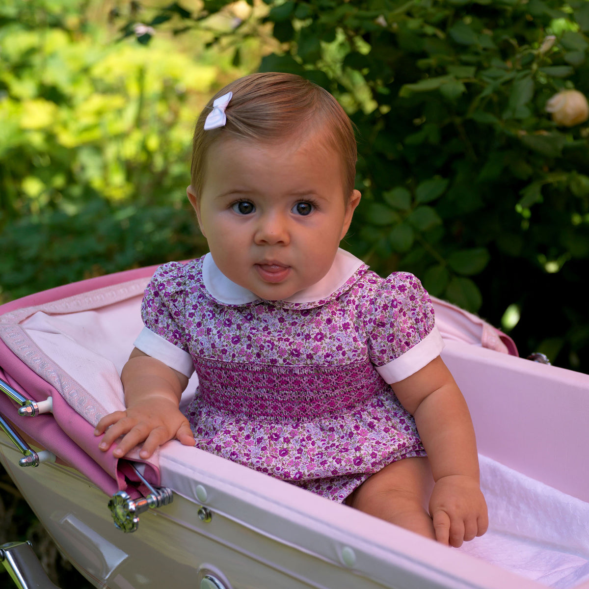 Purple Ditsy Floral Smocked Babysuit Rachel Riley US