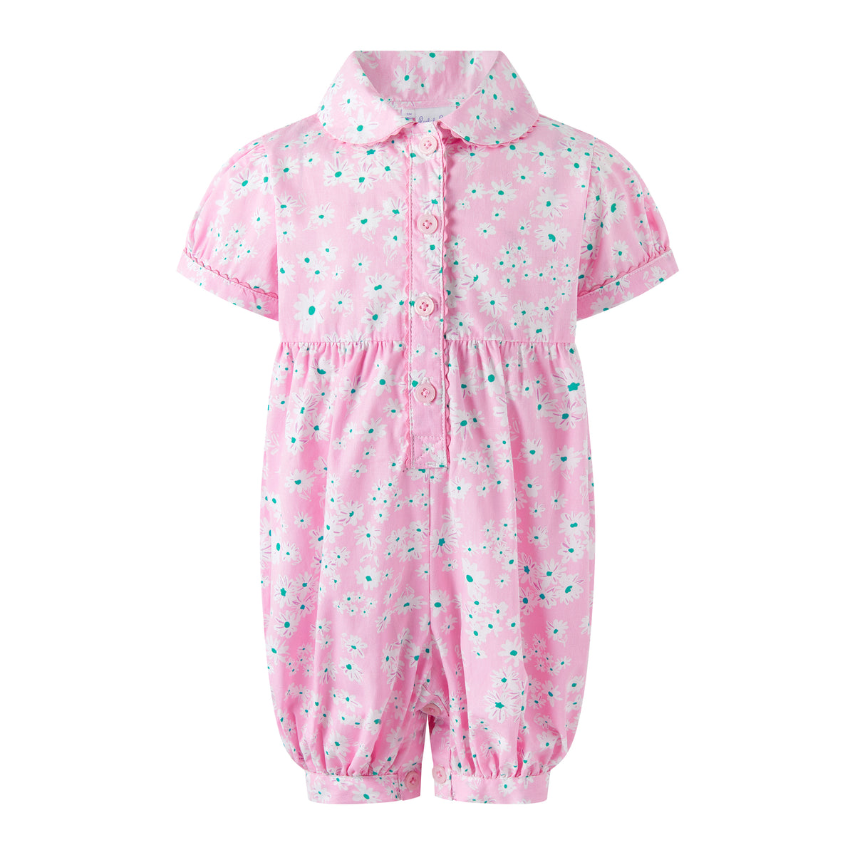 Pink Daisy Button-Front Babysuit Rachel Riley US