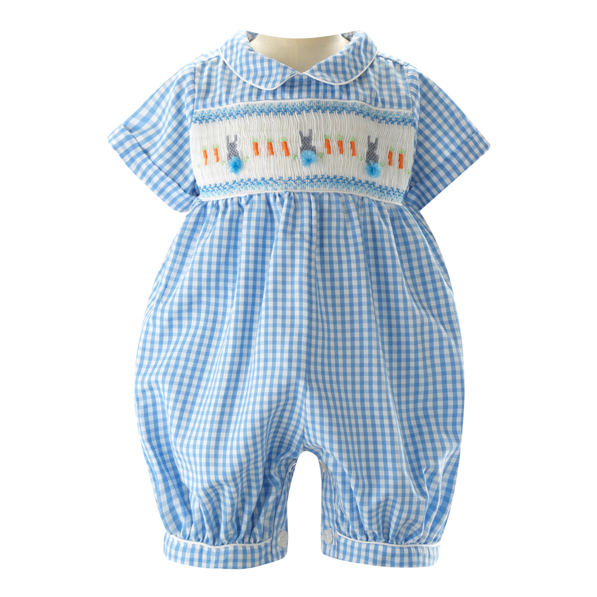 Blue Gingham Bunny Smocked Babysuit Rachel Riley US