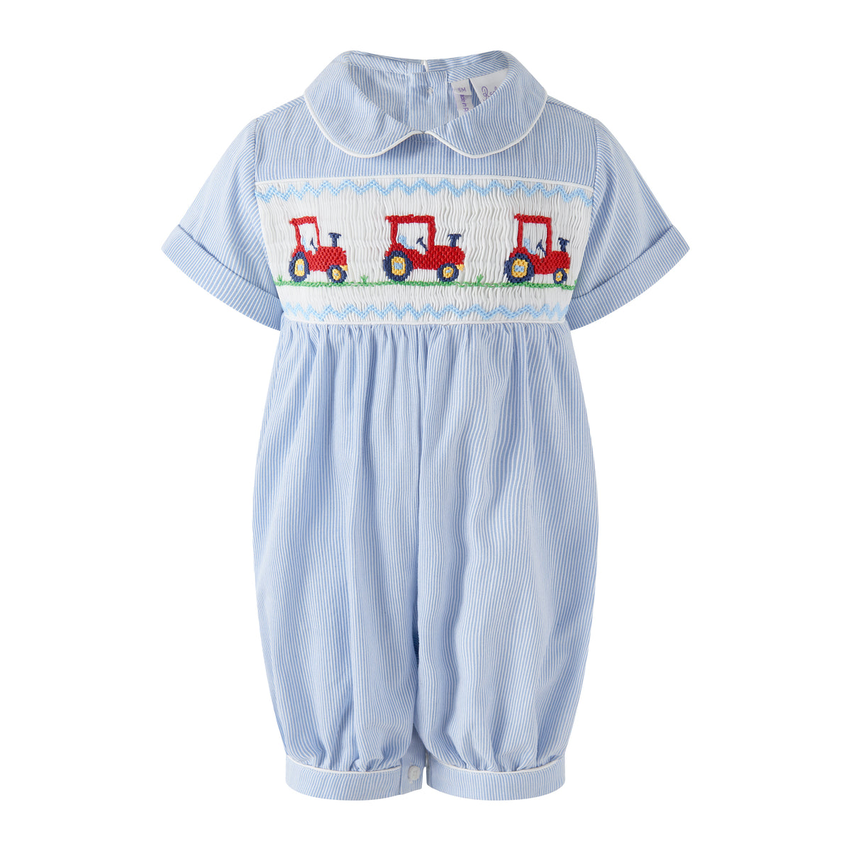 Stripe Tractor Smocked Babysuit Rachel Riley US