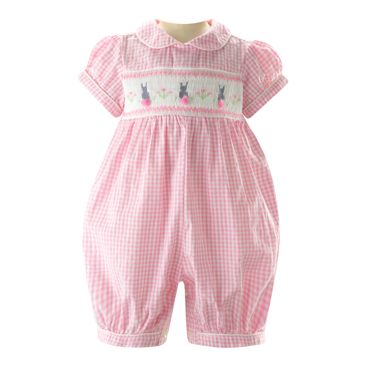 Pink Gingham Bunny Smocked Babysuit Rachel Riley US
