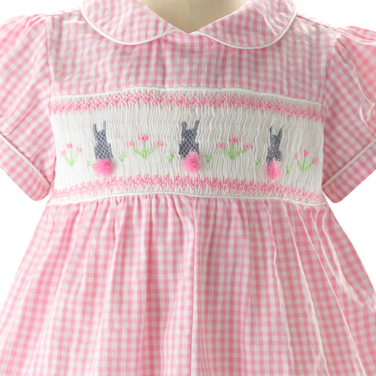 Pink Gingham Bunny Smocked Babysuit Rachel Riley US