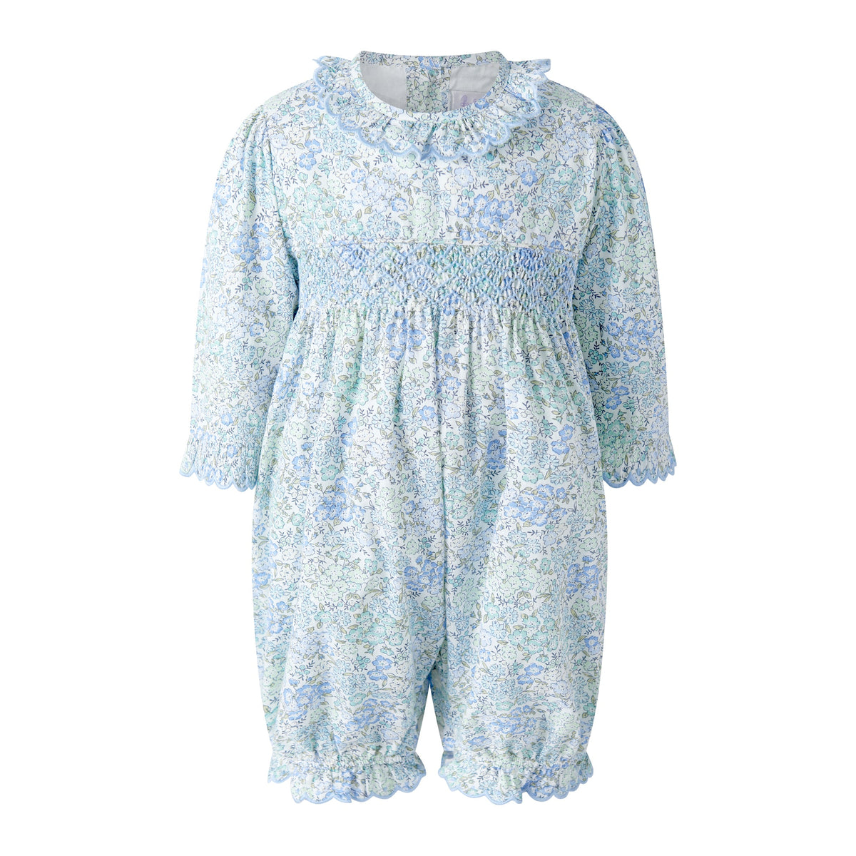 Blue Smocked Scalloped Babysuit Rachel Riley US