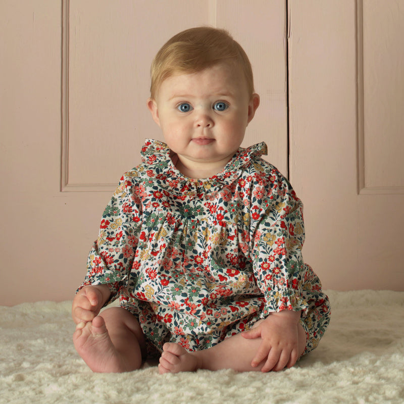 Pink Floral Frill Collar Babysuit Rachel Riley US