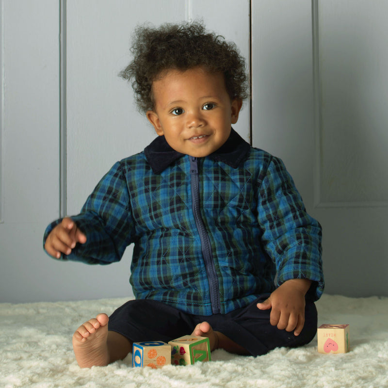 Navy Check Quilted Jacket Rachel Riley US