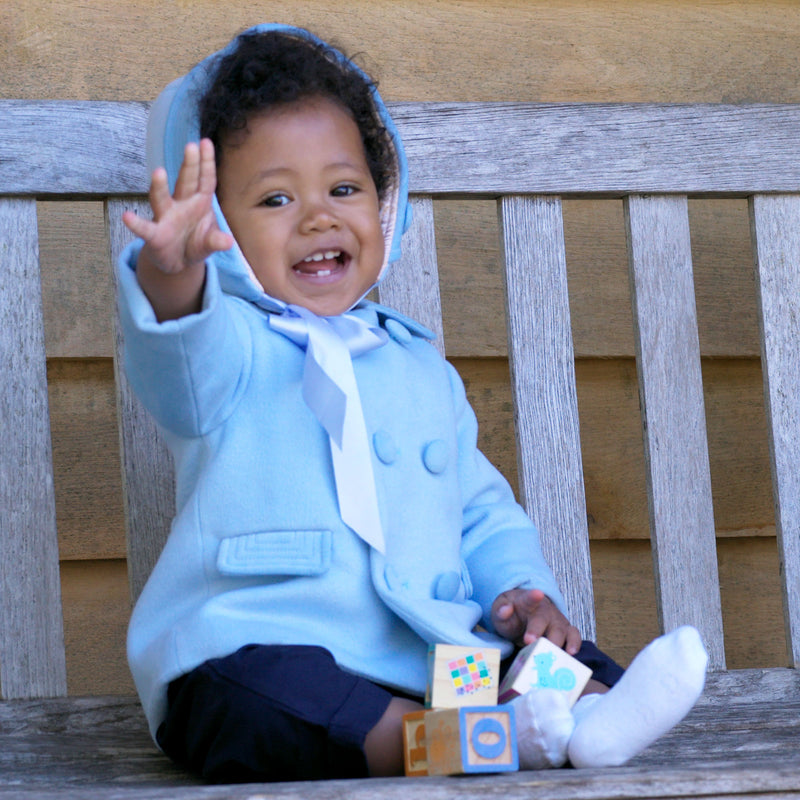 Blue Double Breasted Coat and Bonnet Rachel Riley US