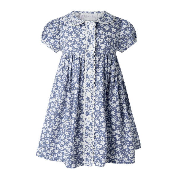Blue Floral Button-Front Dress & Bloomers Rachel Riley US