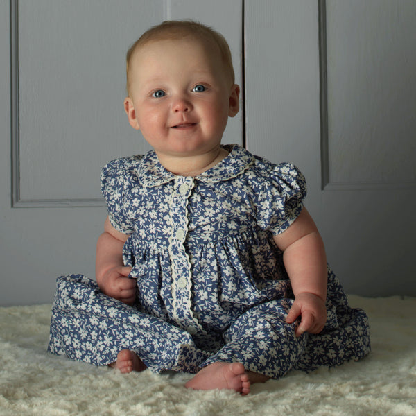 Blue Floral Button-Front Dress & Bloomers Rachel Riley US