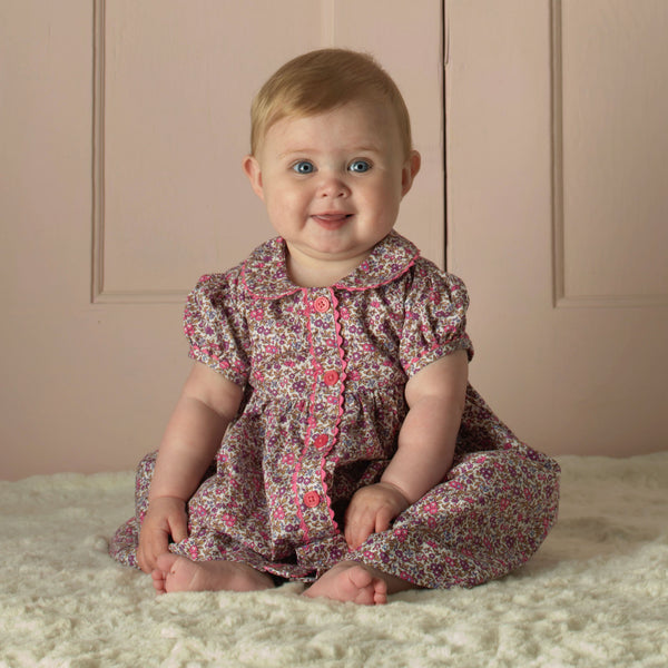 Purple Floral Button-Front Dress & Bloomers Rachel Riley US