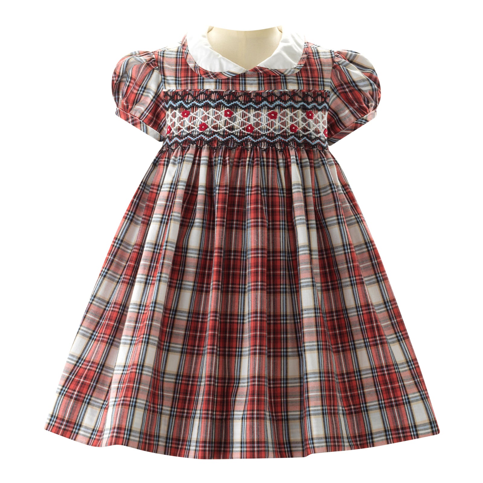 white christmas dresses Peter Pan Collar Tartan Smocked Dress 6M