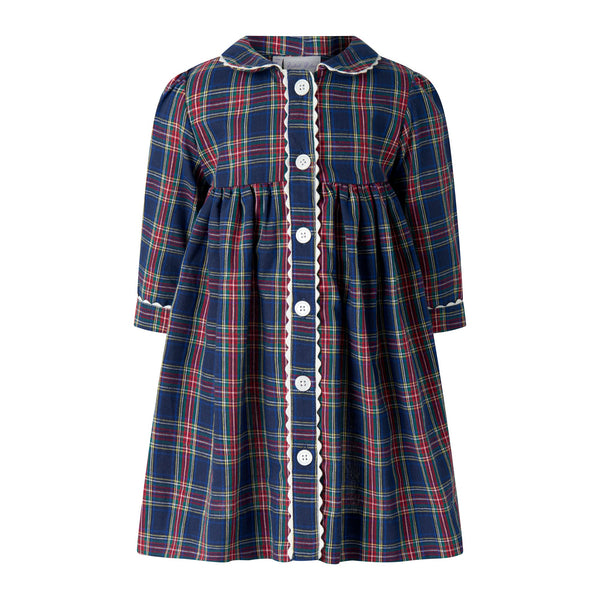 Navy Tartan Button-front Dress & Bloomers