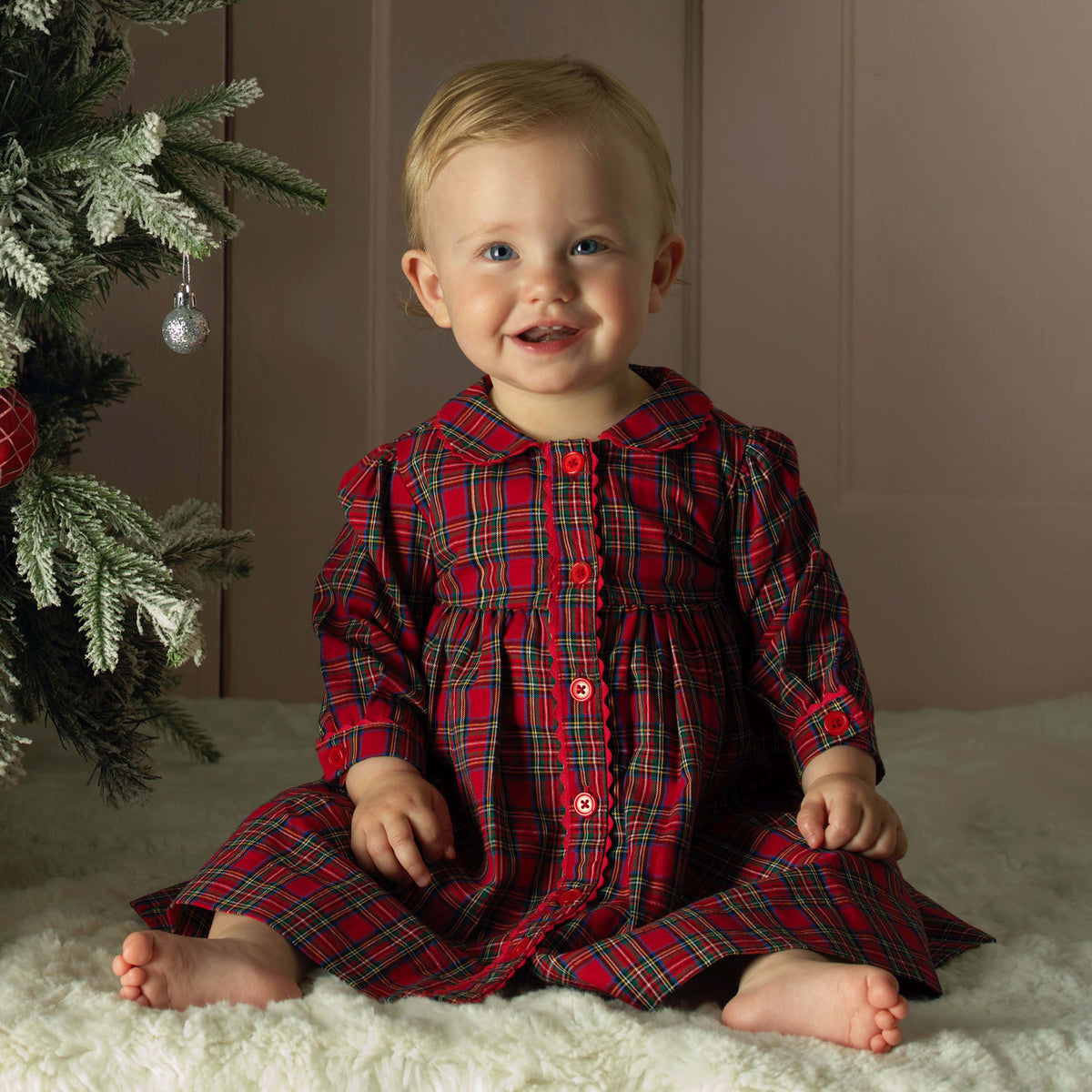 Red Tartan Button-front Dress & Bloomers Rachel Riley US