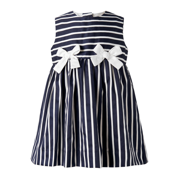 Navy Stripe Bow Dress & Bloomers 24m