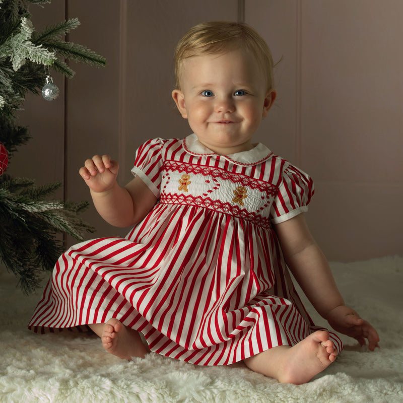 Candy Cane Stripe Smocked Dress & Bloomers Rachel Riley US