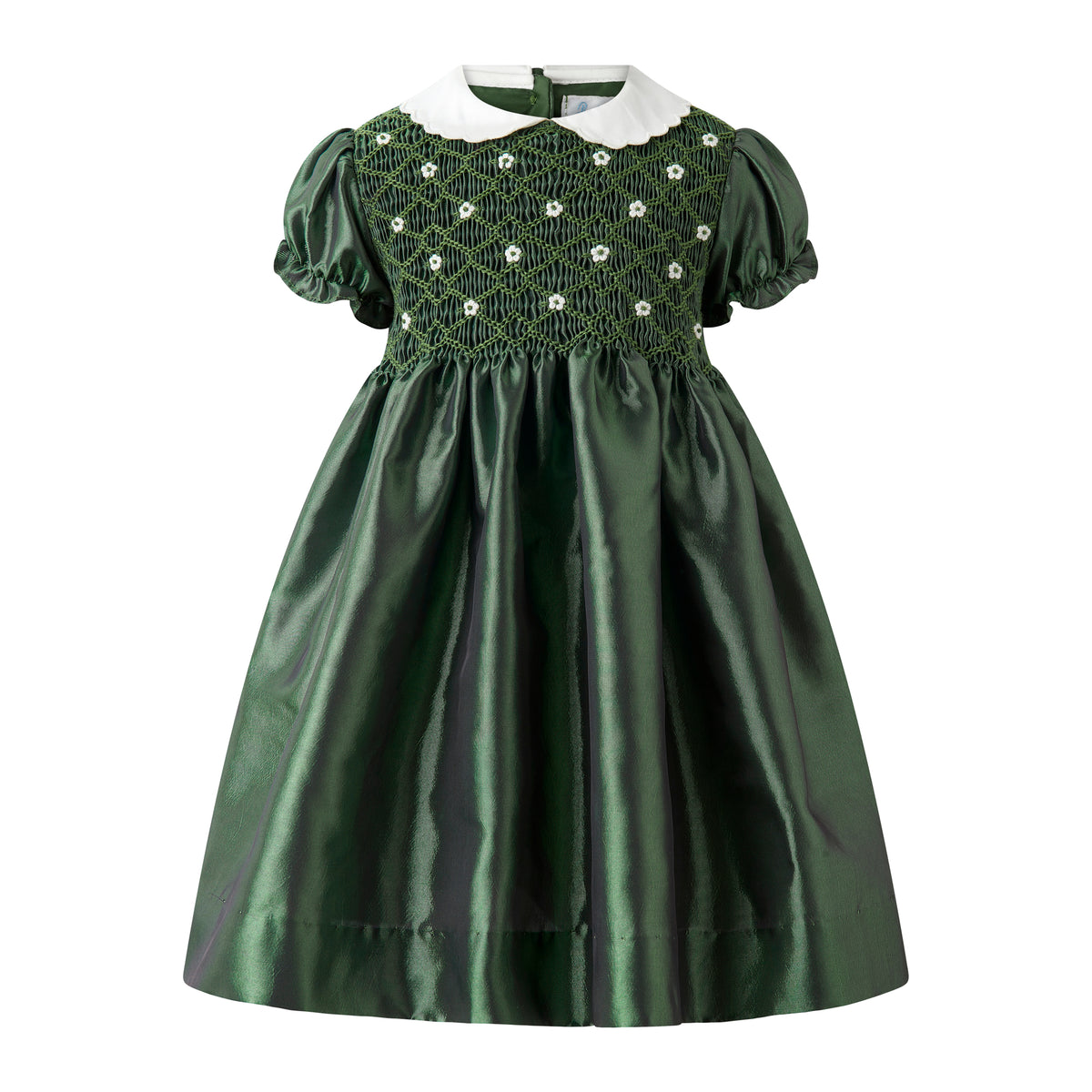 Baby Green Taffeta Rosebud Smocked Dress