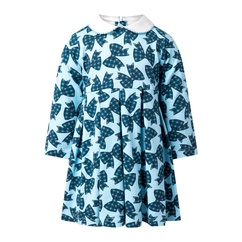 Blue Tartan Bow Jersey Dress Rachel Riley US