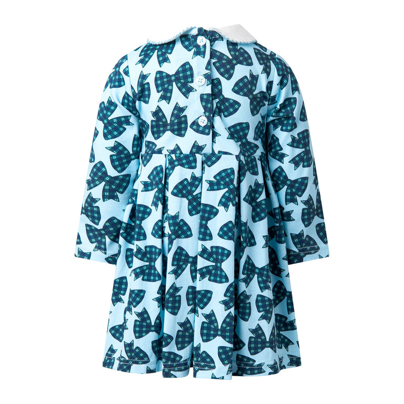 Blue Tartan Bow Jersey Dress Rachel Riley US