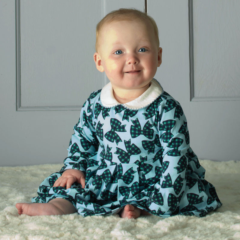 Blue Tartan Bow Jersey Dress Rachel Riley US