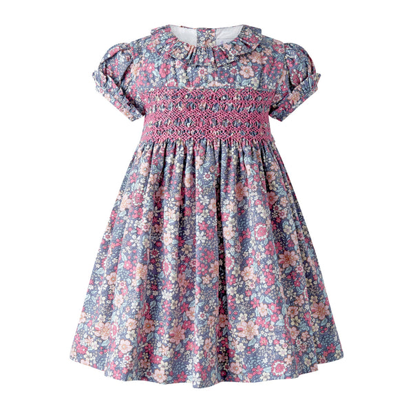 Grey Floral  Smocked Dress & Bloomers