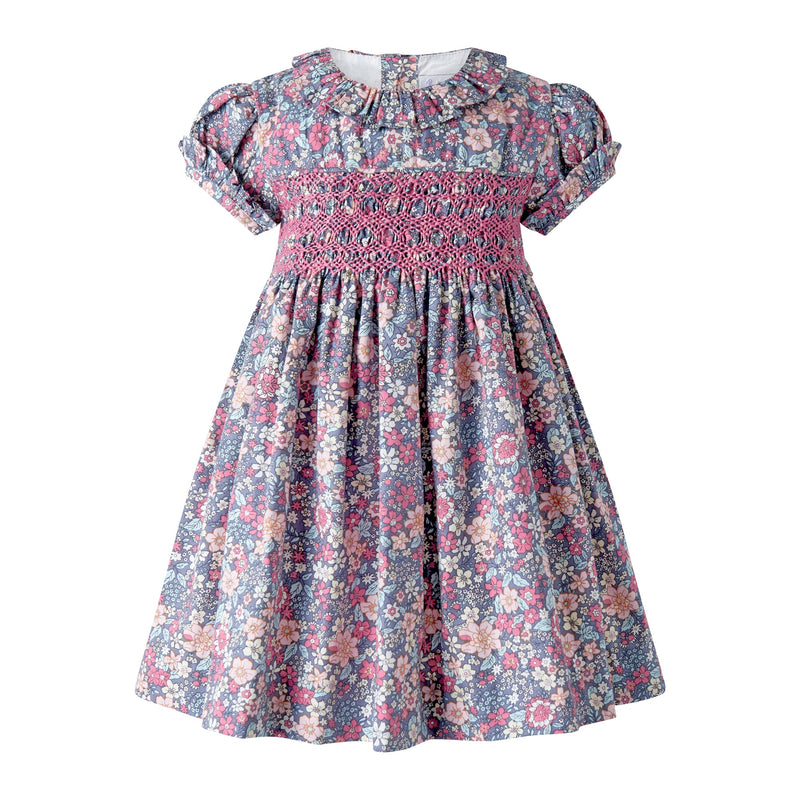 Grey Floral  Smocked Dress & Bloomers