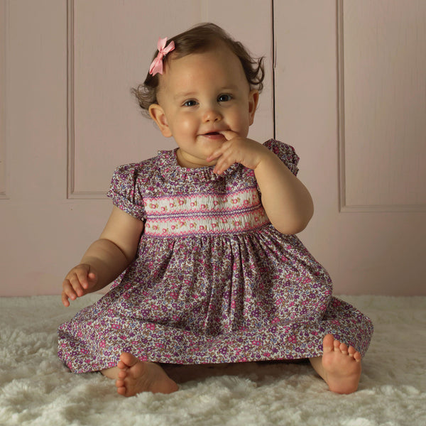 Pink Floral Smocked Dress & Bloomers Rachel Riley US