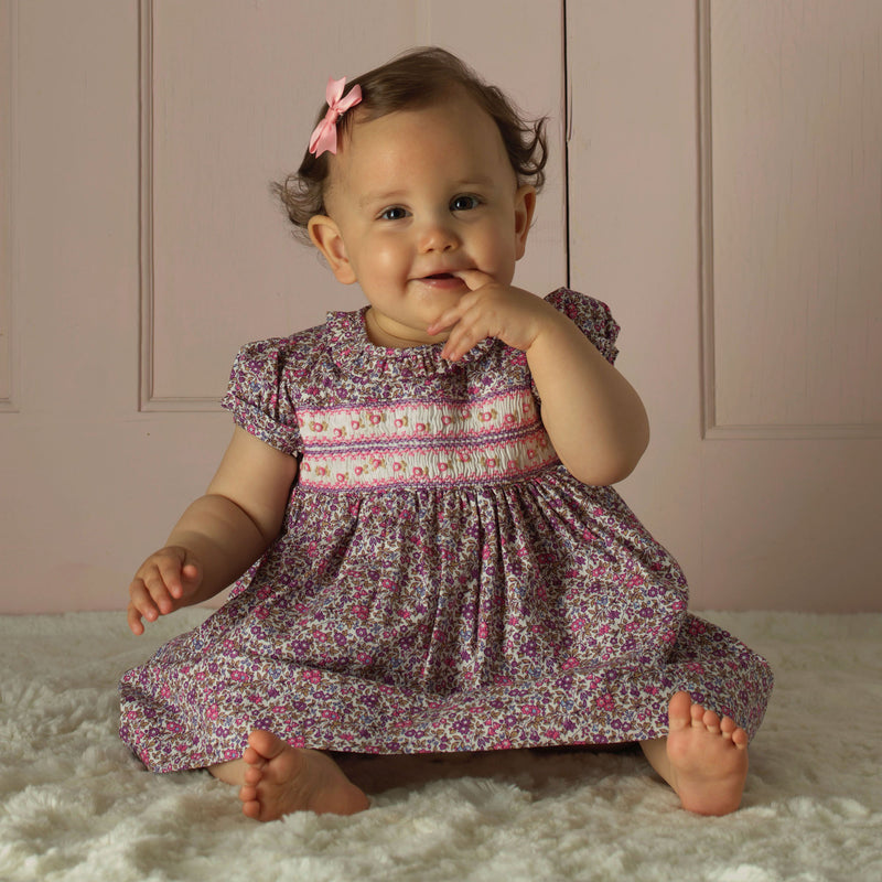 Pink Floral Smocked Dress & Bloomers Rachel Riley US