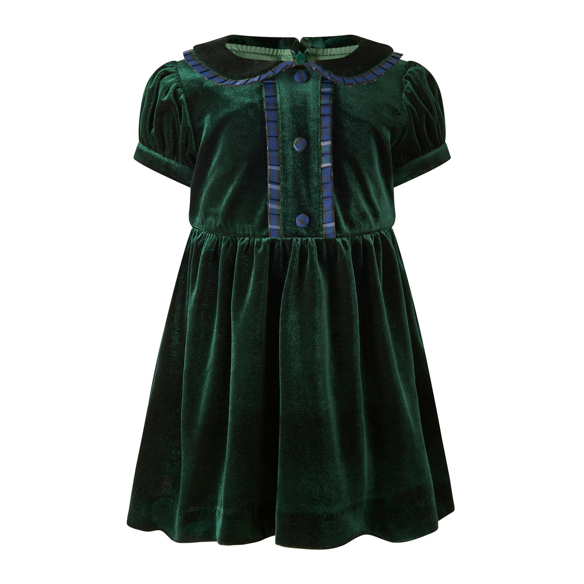 Baby Green Velvet Tartan Trim Dress Rachel Riley US