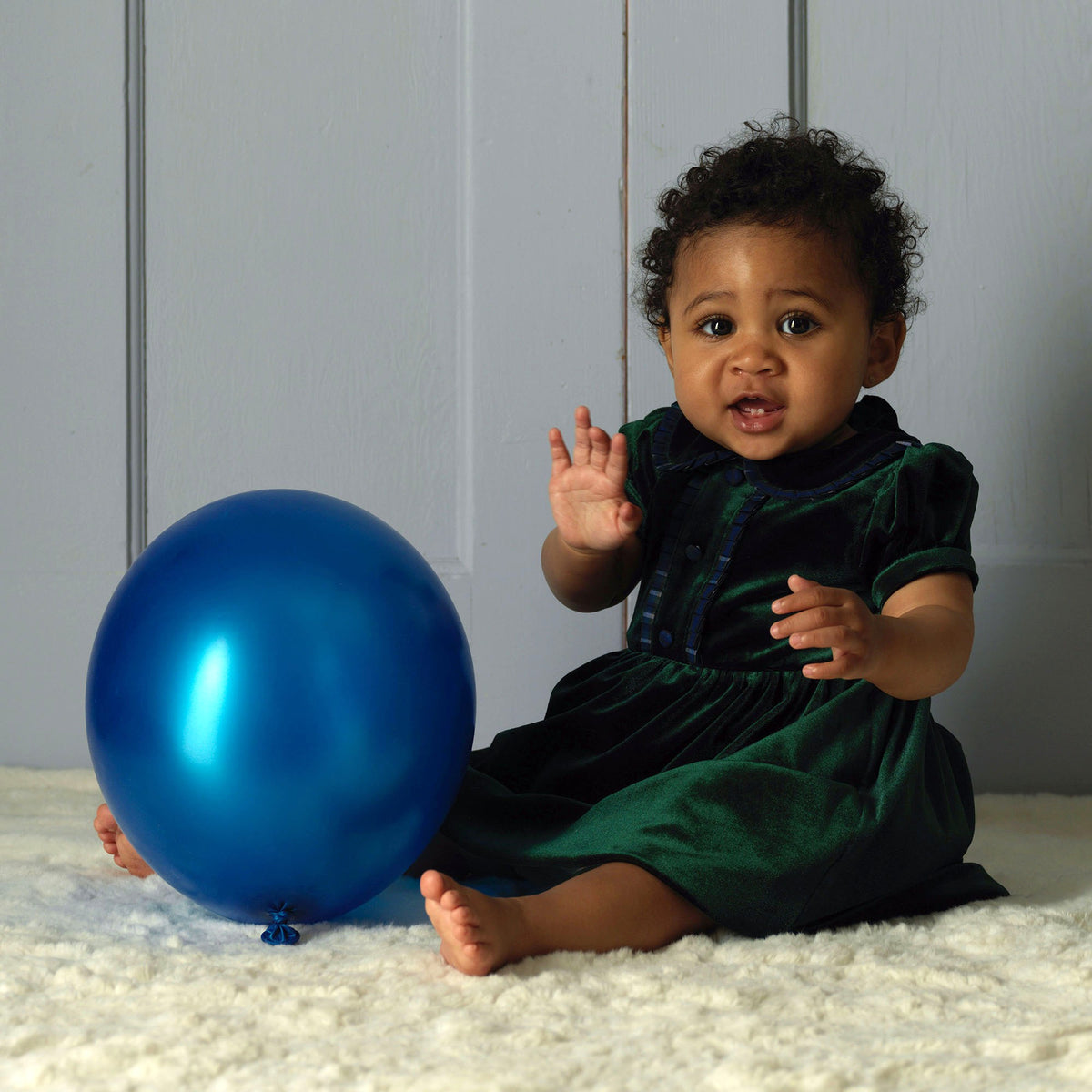 Baby Green Velvet Tartan Trim Dress Rachel Riley US