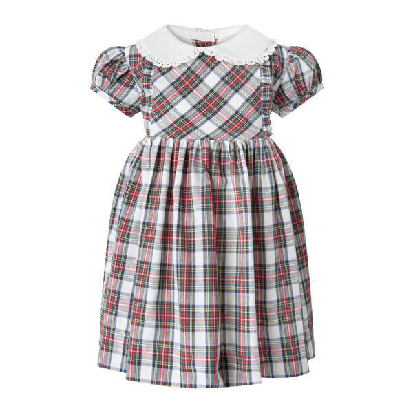 Ivory Tartan Frill Front Dress & Bloomers
