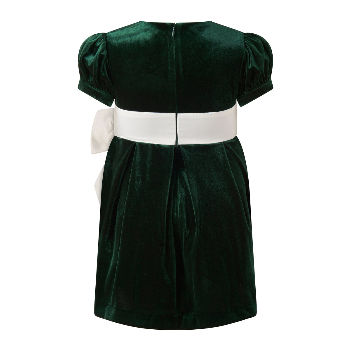 Baby Green Velvet Contrast Bow Dress
