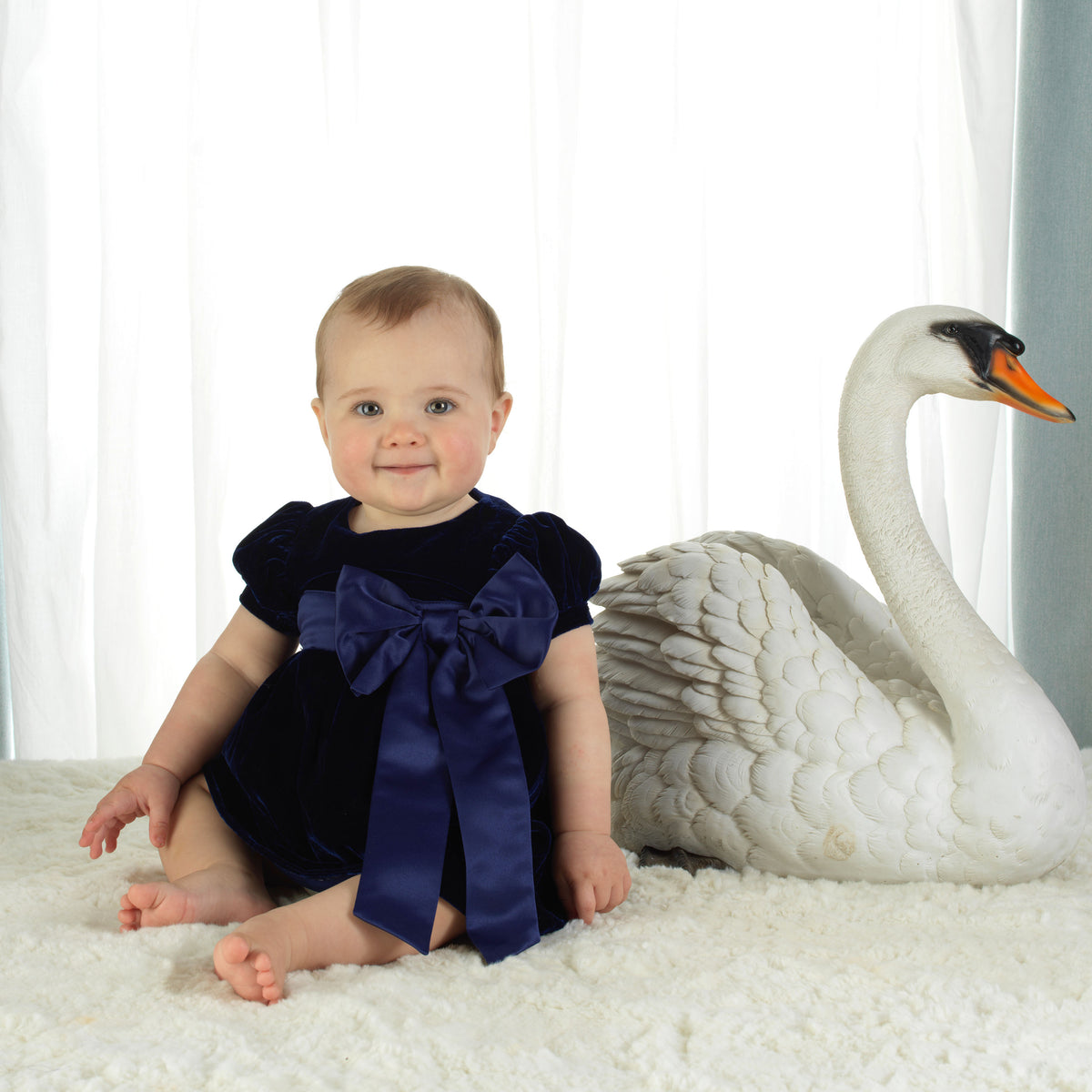 Baby Crushed Velvet Bow Dress Rachel Riley US