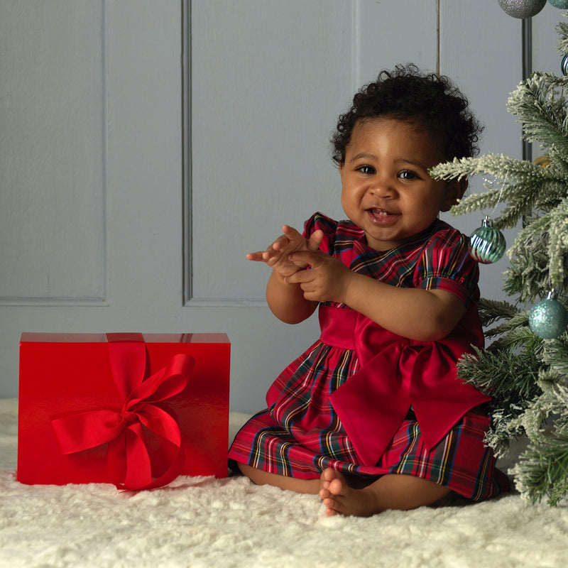 holiday bow dress Red Tartan 12-18m / Red Hand wash cold or Lenght:Petite fit Strapless Lovella Black Polka Dot