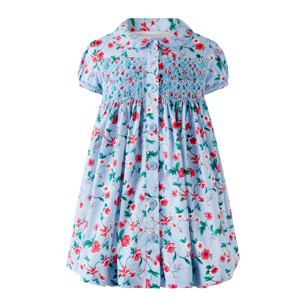 Blue Smocked Button-Front Dress and Bloomers Rachel Riley US