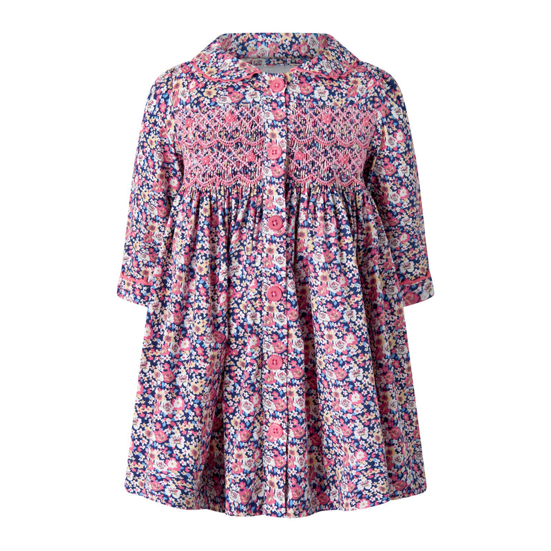 Navy Floral Smocked Button-front Dress Rachel Riley US