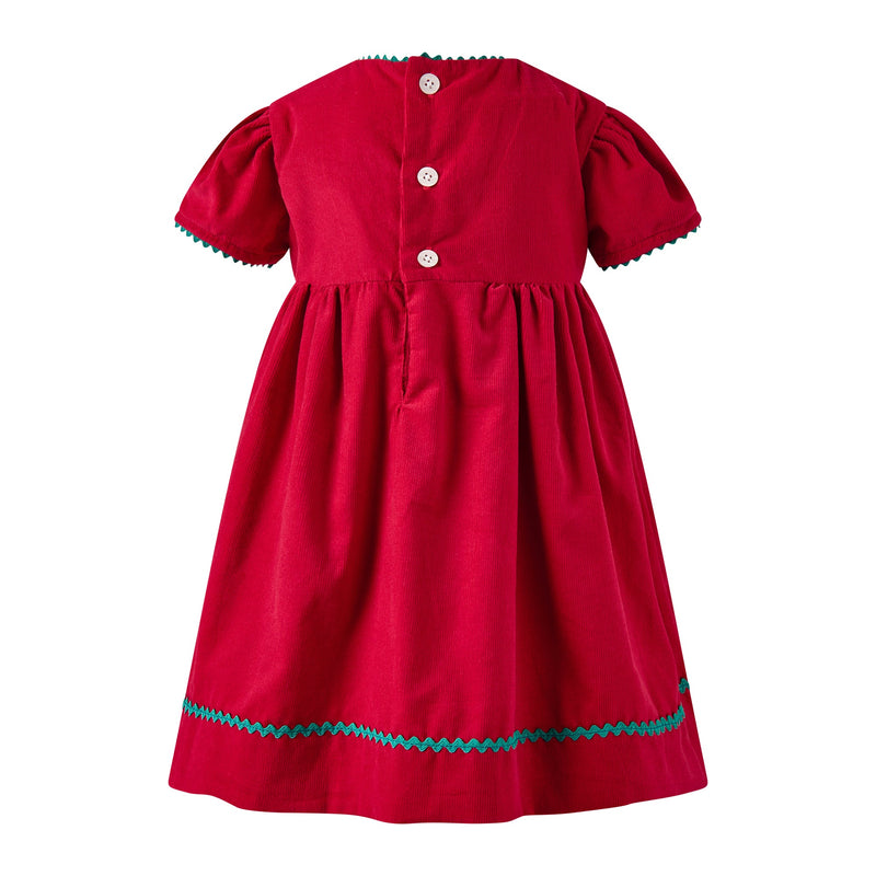 Red Tartan Bow Embroidered Dress & Bloomers