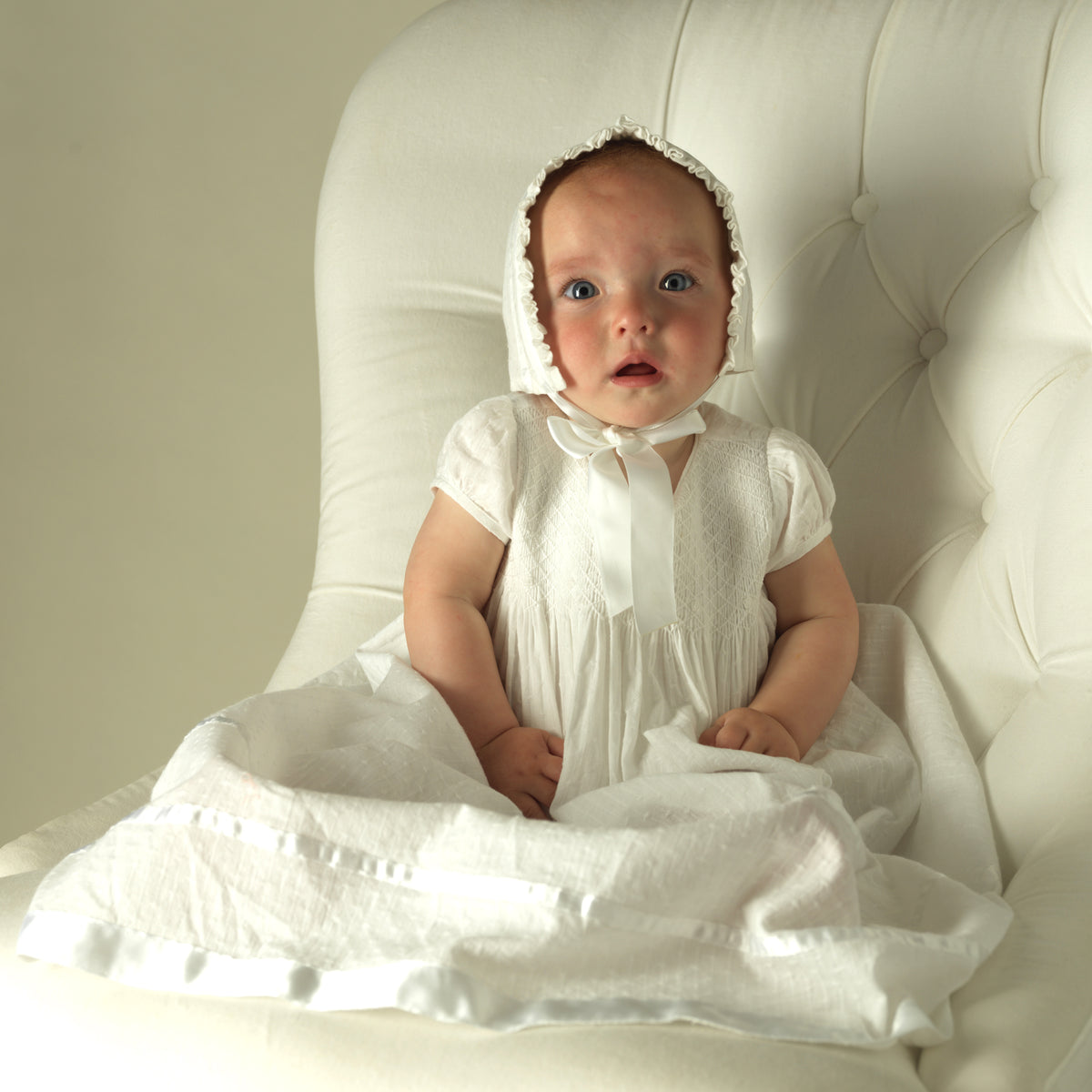 Long Christening Smocked Dress & Bonnet Rachel Riley US