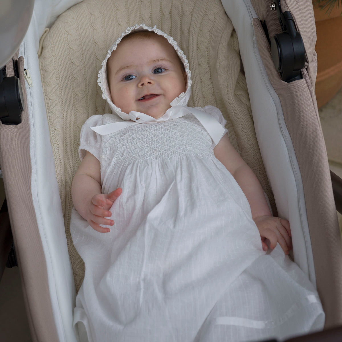 Long Christening Smocked Dress & Bonnet Rachel Riley US