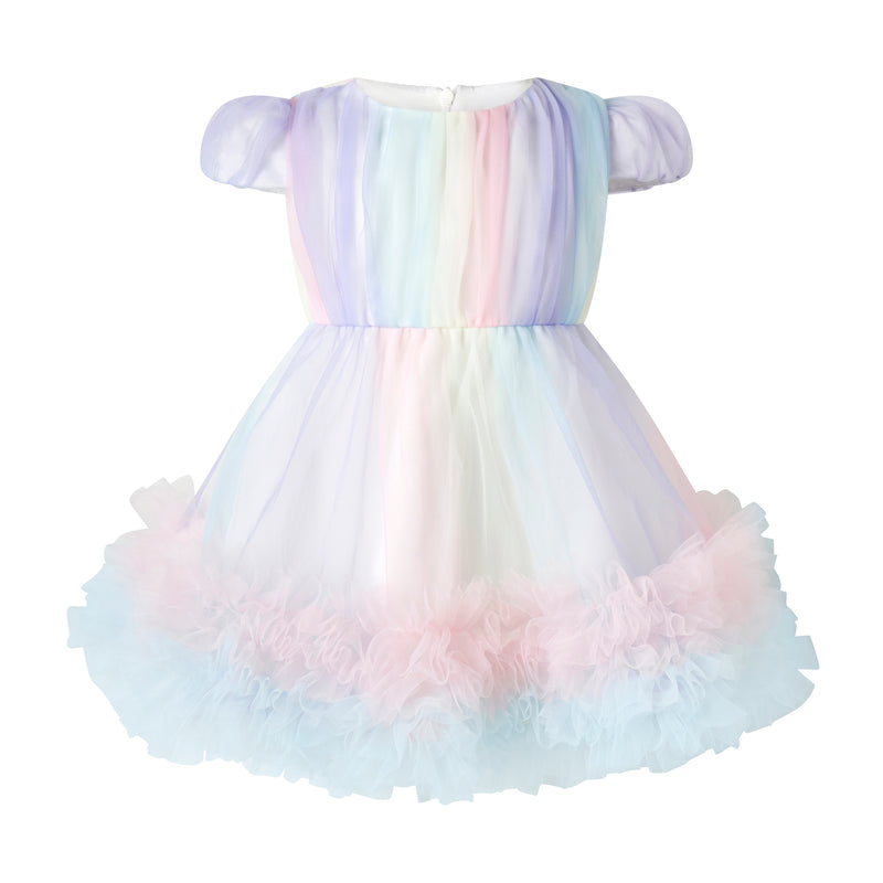 white dress with rainbow pleats Pretty in Paris Dress Rainbow