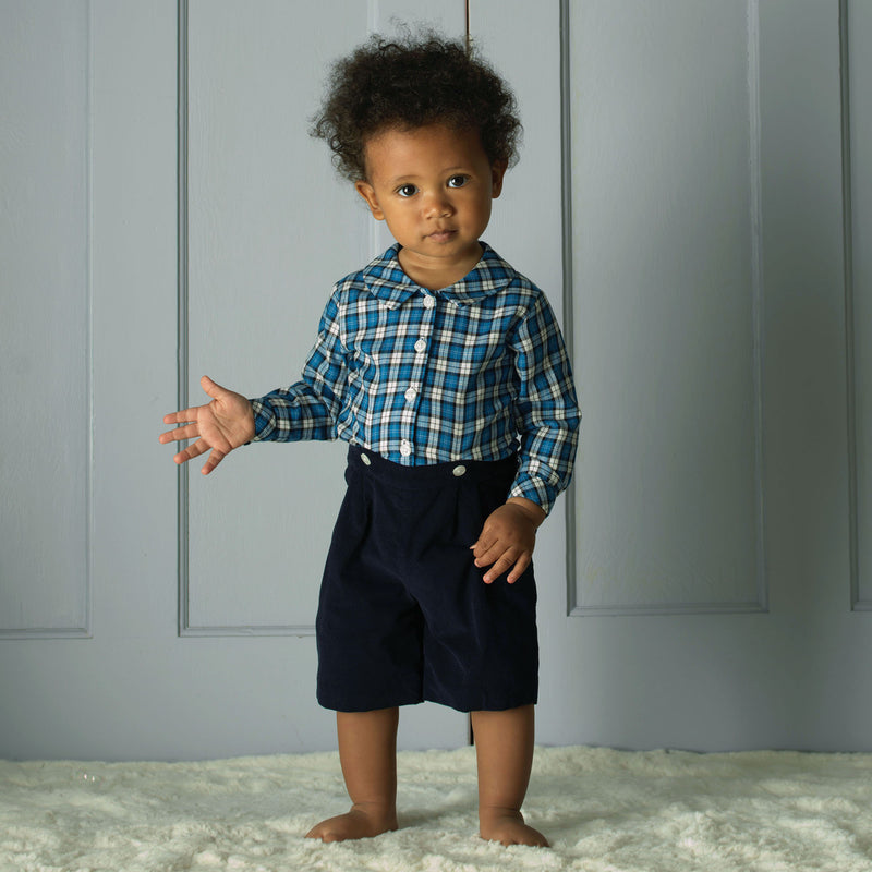 Blue Check Shirt & Short Set