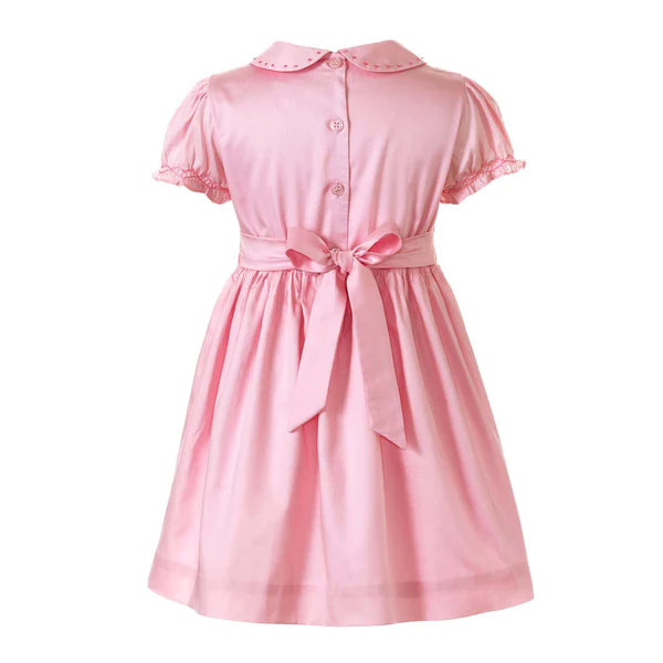 Girls Traditional Pink Bow Smocked Dress 8Y Girls Traditional Pink Bow Smocked Dress 8Y